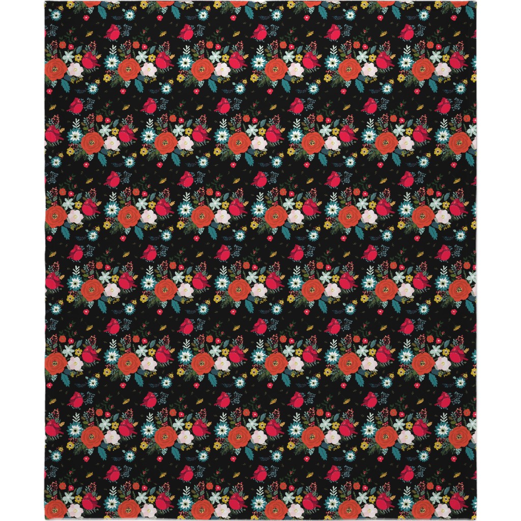 Winter Fields - Black Blanket, Plush Fleece, 50x60, Multicolor