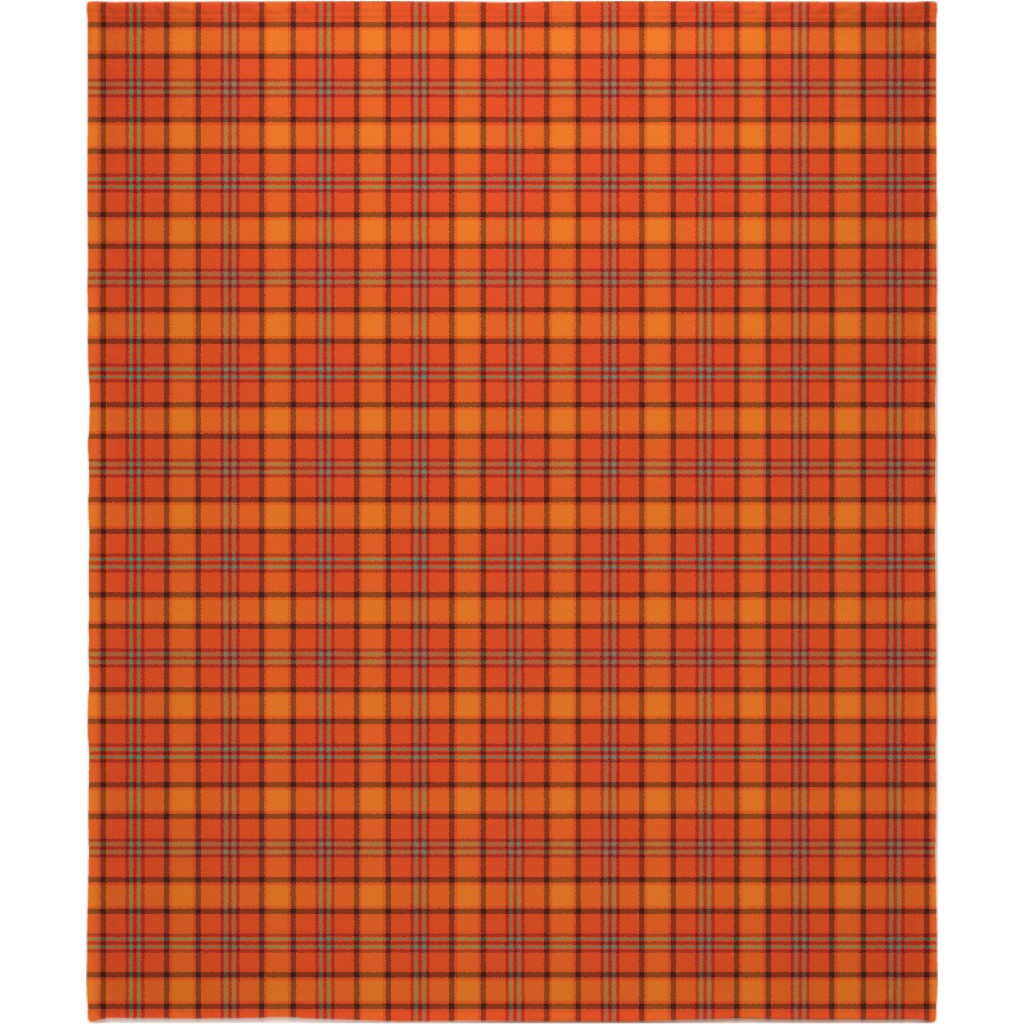 Orange With Black Plaid Blanket, Plush Fleece, 50x60, Orange, Orange
