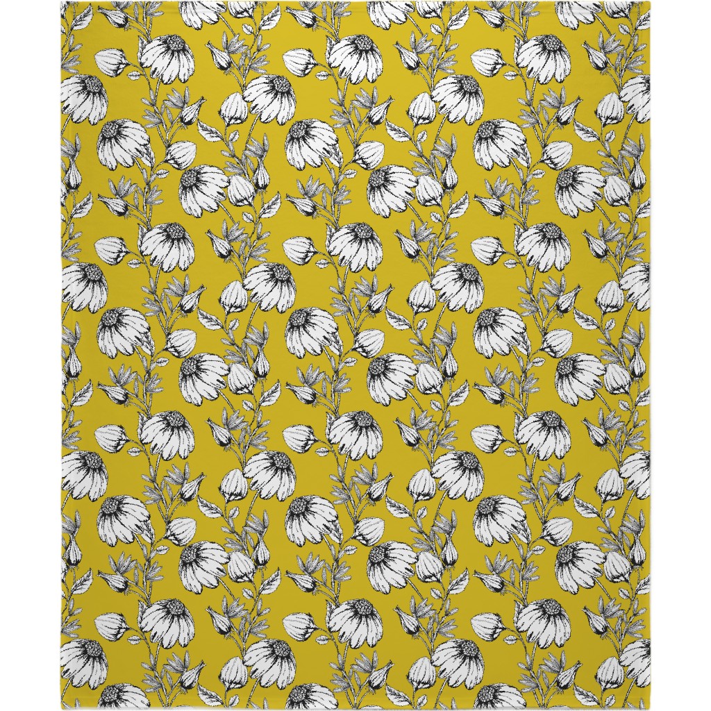 Bloom Floral - Yellow Blanket, Plush Fleece, 50x60, Yellow, Classic Yellow