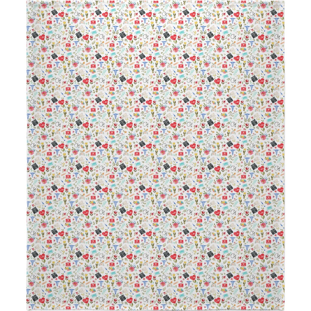Love To Care Blanket, Plush Fleece, 50x60, Multicolor, White