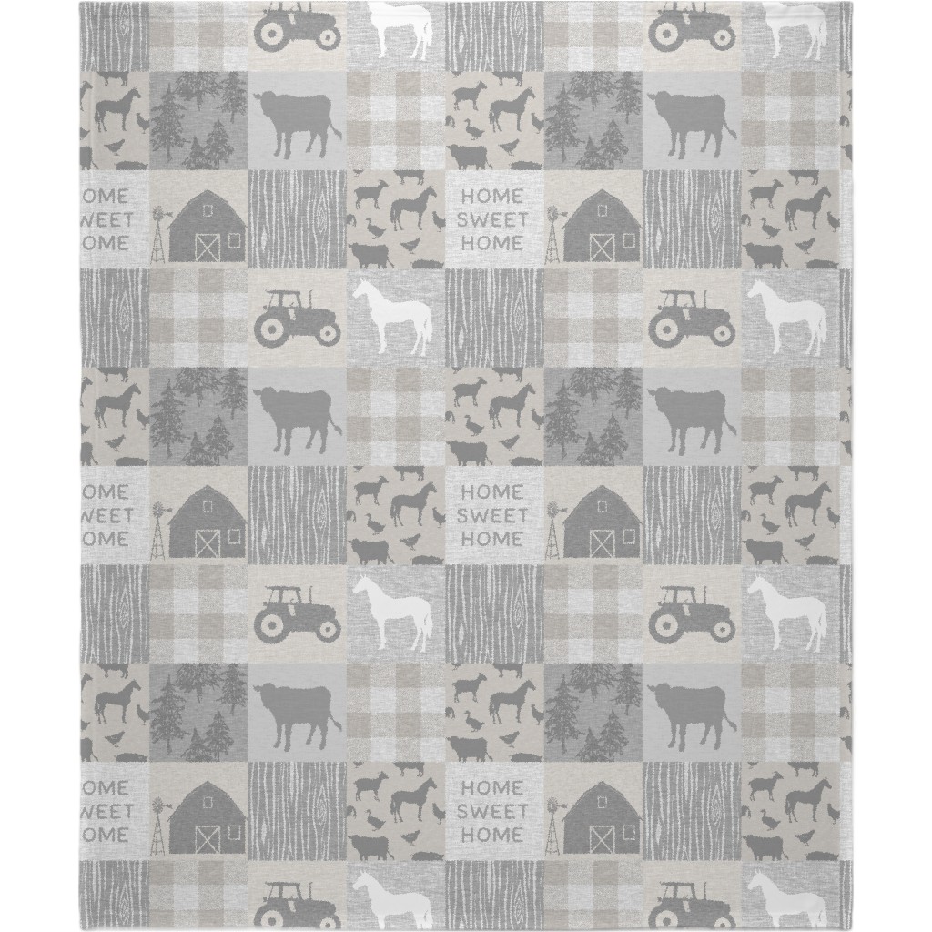 Home Sweet Home Farm - Grey and Cream Blanket, Plush Fleece, 50x60, Gray, Gray