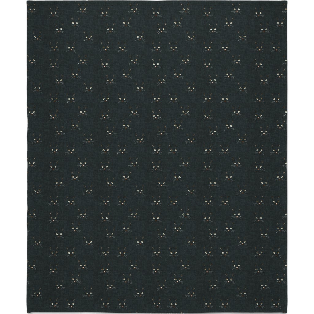 Cat Face - Black Blanket, Plush Fleece, 50x60, Black, Black