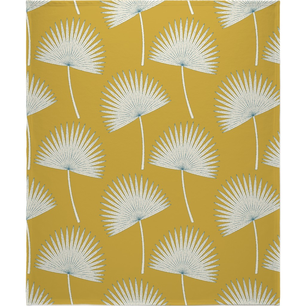 Boho Sunshine Palm Leaves Blanket, Plush Fleece, 50x60, Yellow, Marigold