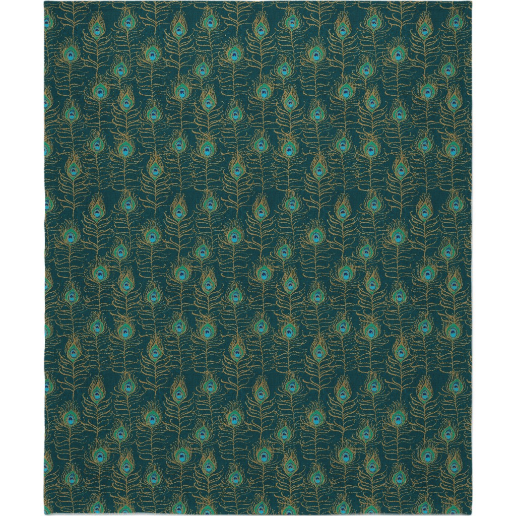 Peacock Feather Nouveau - Emerald Blanket, Plush Fleece, 50x60, Green