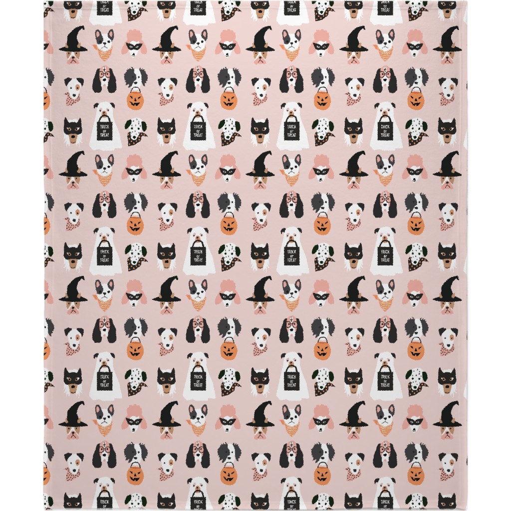 Halloween Puppies on Light Pink Blanket, Plush Fleece, 50x60, Multicolor