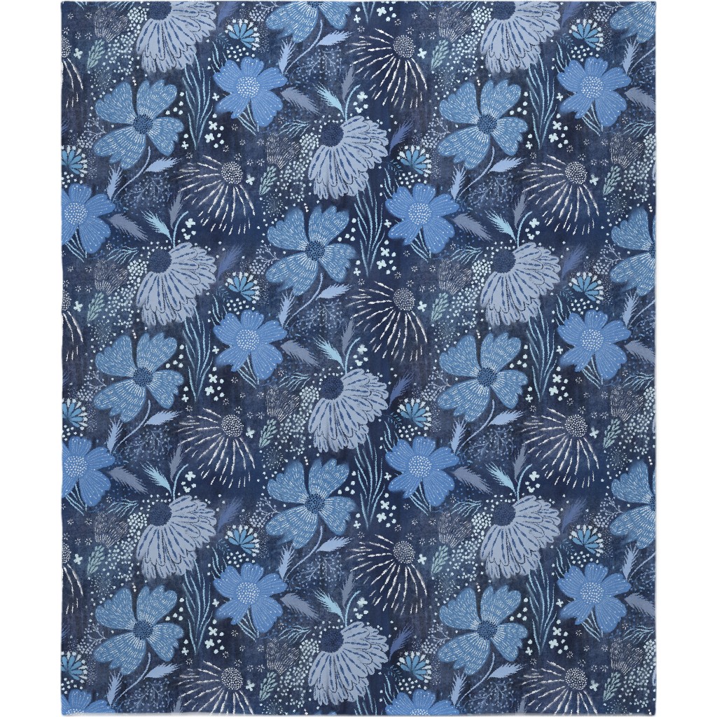 Shibori Flower Abundance - Blue Blanket, Plush Fleece, 50x60, Blue