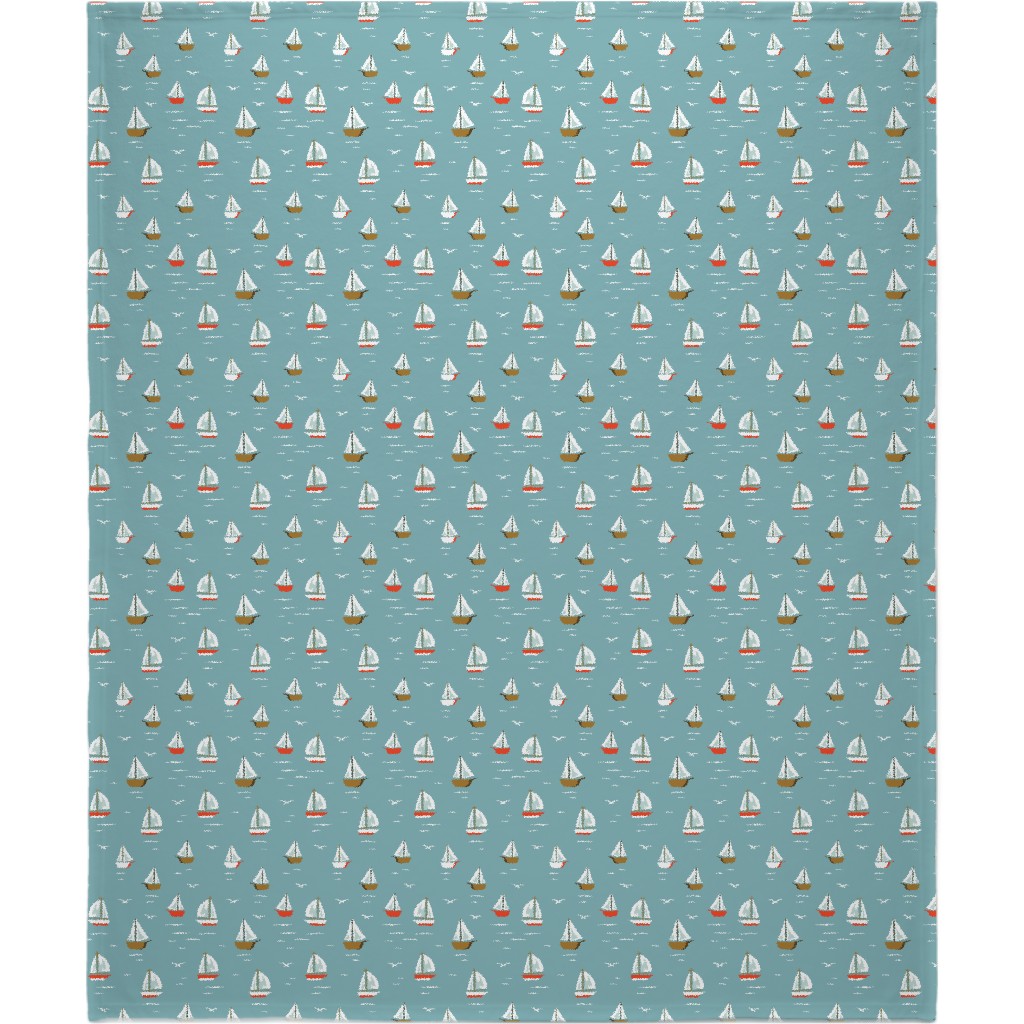 Sailboats Blanket, Plush Fleece, 50x60, Blue, Deep Turquoise