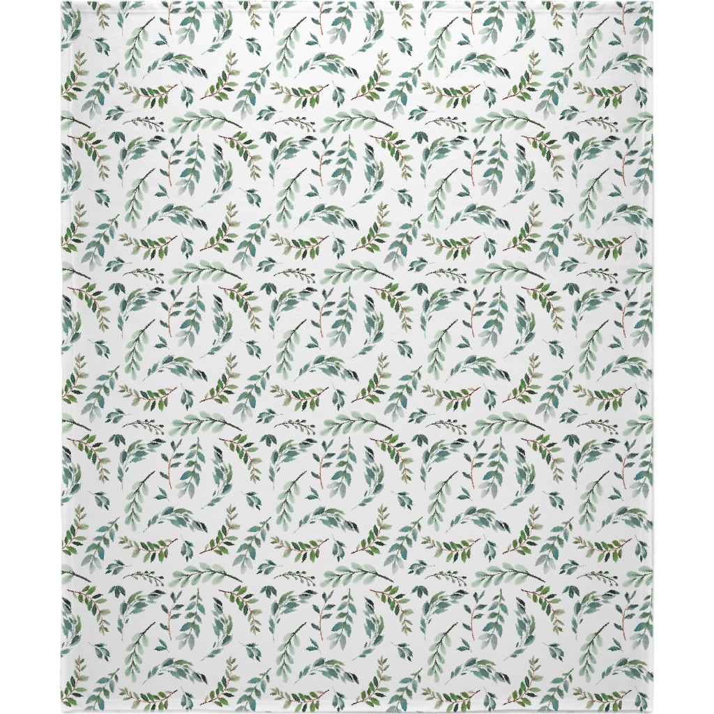 Paprika Floral Greenery Leafs - Green Blanket, Plush Fleece, 50x60, Green, Classic Green