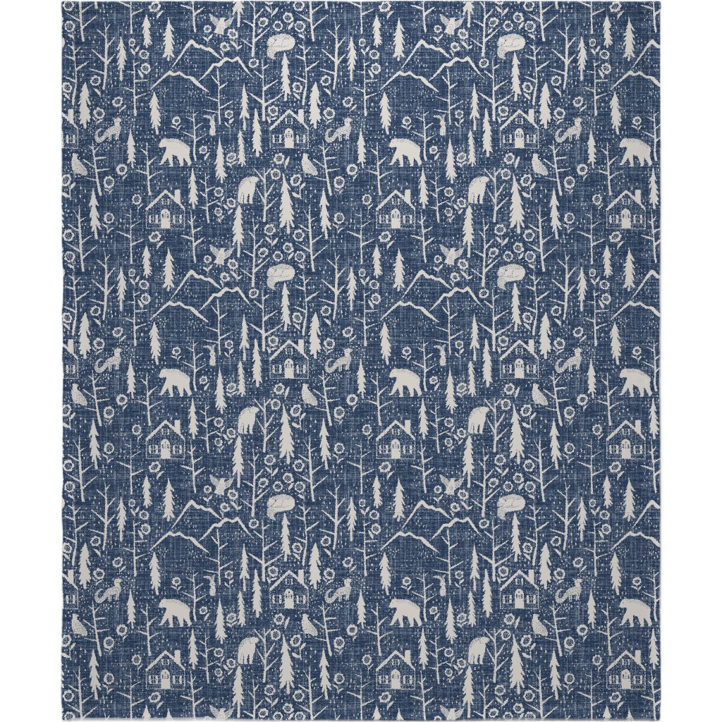 Gingerbread Forest - White on Blue Blanket, Plush Fleece, 50x60, Blue, True Blue