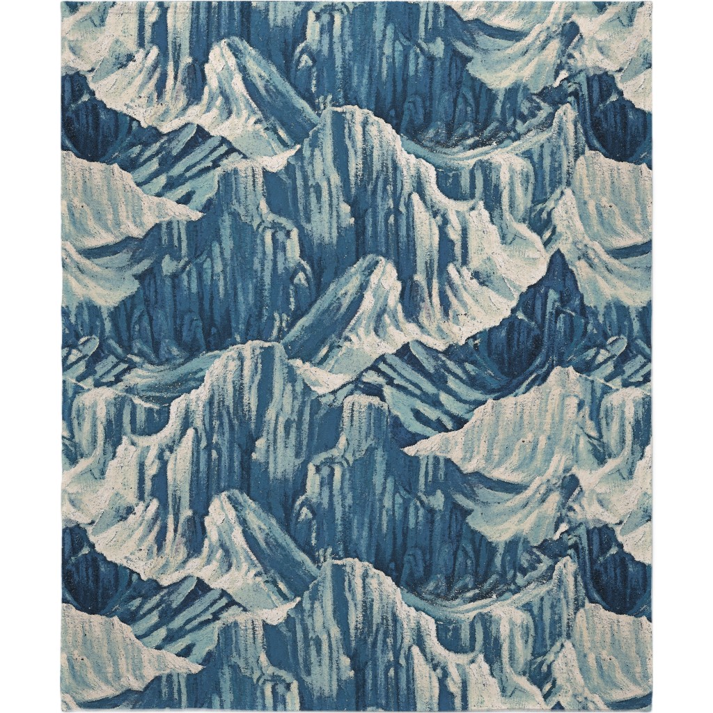 Vintage Snowy Mountains - Blue Blanket, Plush Fleece, 50x60, Blue