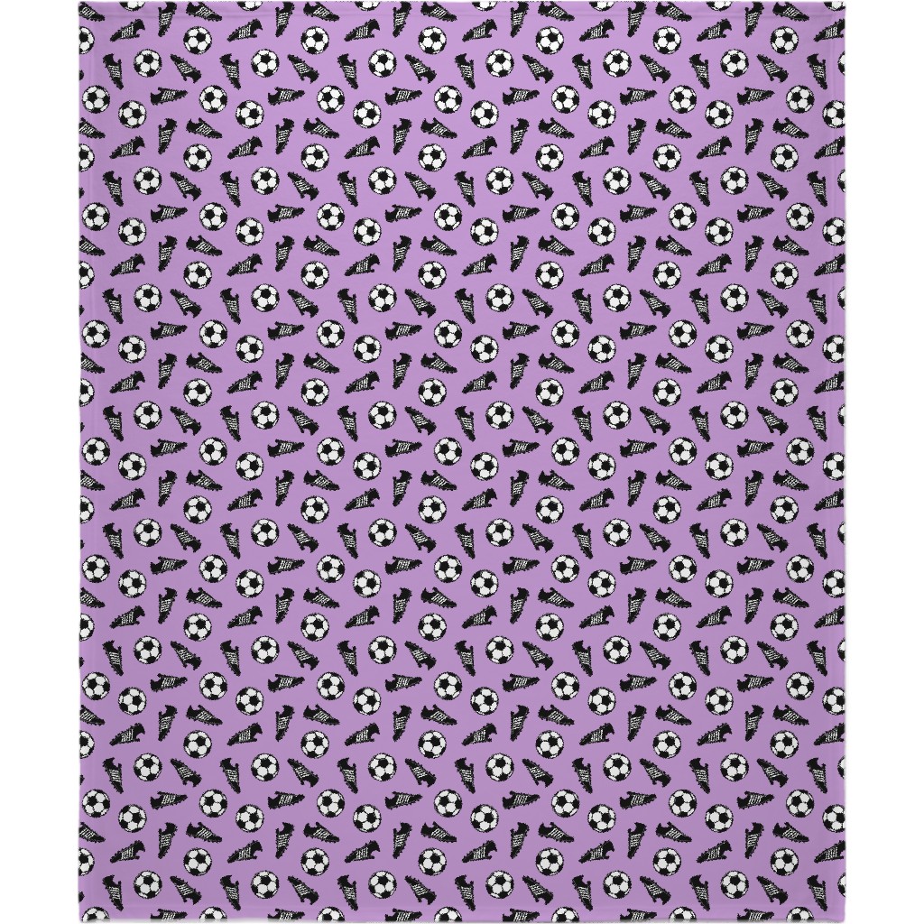 Soccer Balls and Cleats Blanket, Plush Fleece, 50x60, Purple, Violet