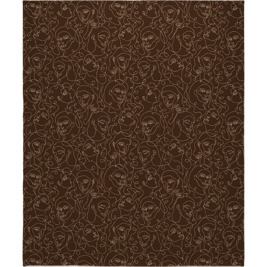 Hand Drawn Women Blanket, Plush Fleece, 50x60, Brown, Dark Chocolate