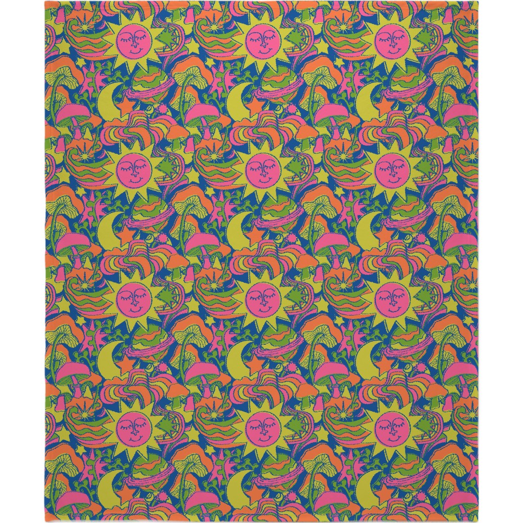 Psychedelic Daydream - Neon and Blue Blanket, Plush Fleece, 50x60, Multicolor