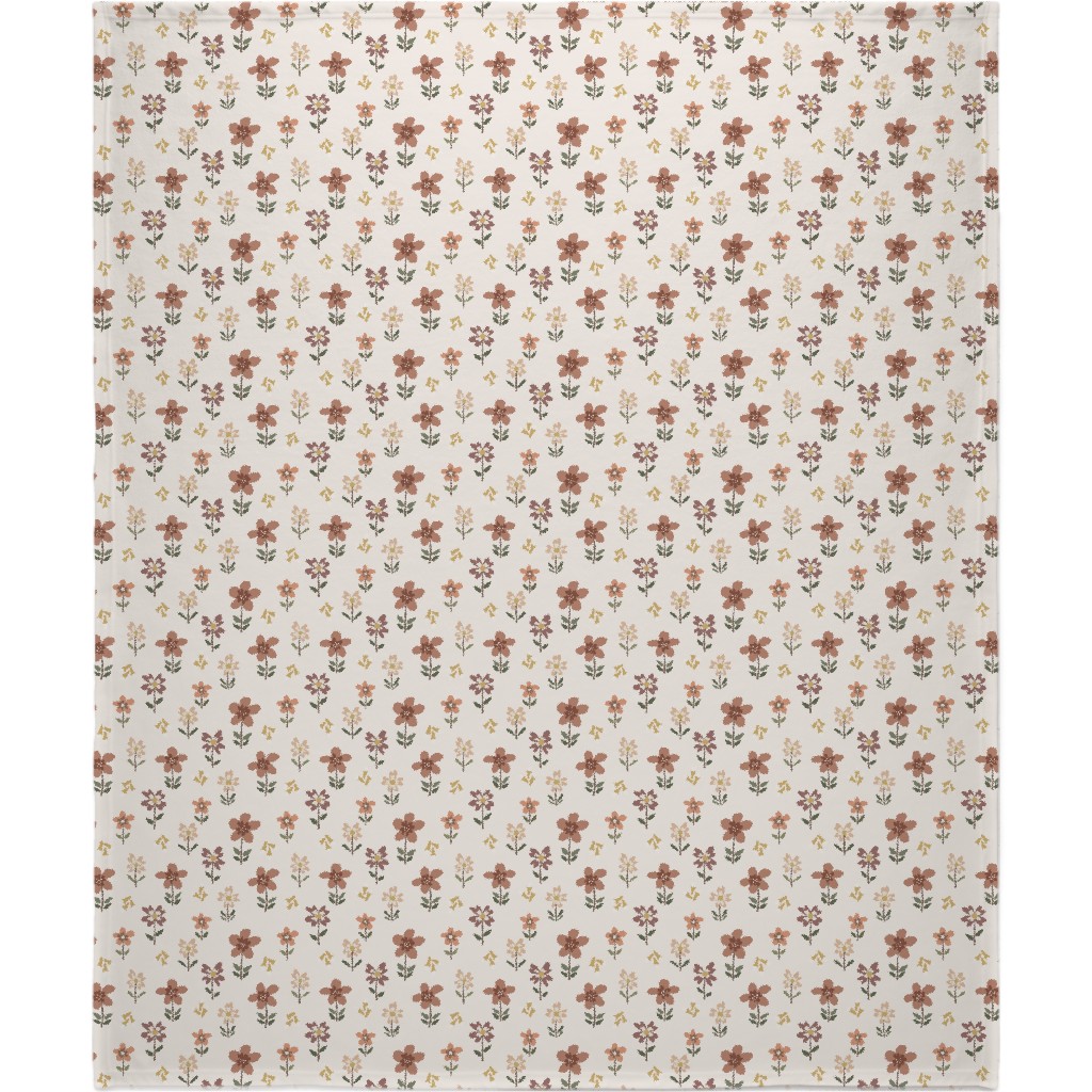 Cute Daisies & Foxgloves Floral - Earth Tones Blanket, Plush Fleece, 50x60, Pink