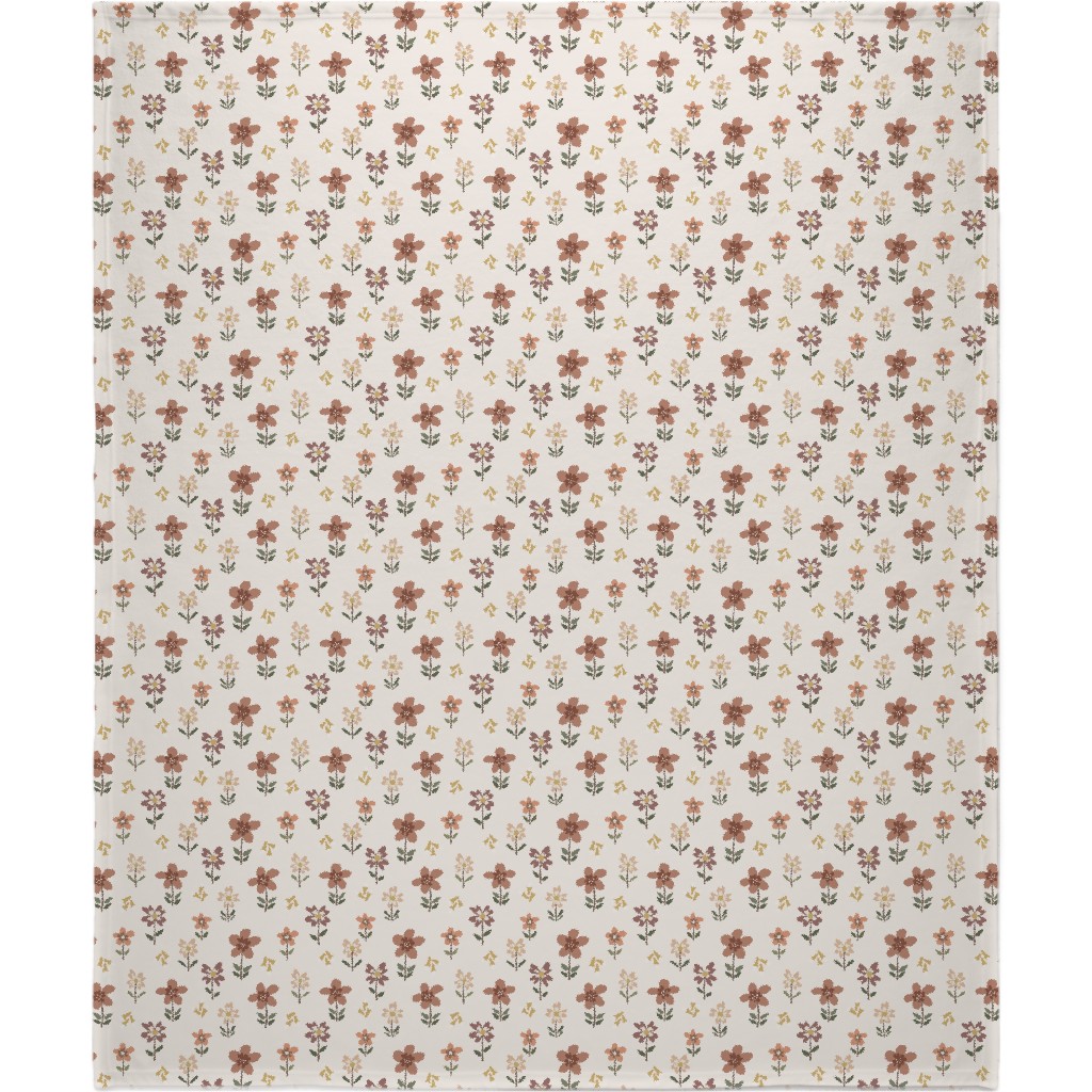 Cute Daisies & Foxgloves Floral - Earth Tones Blanket, Plush Fleece, 50x60, Pink