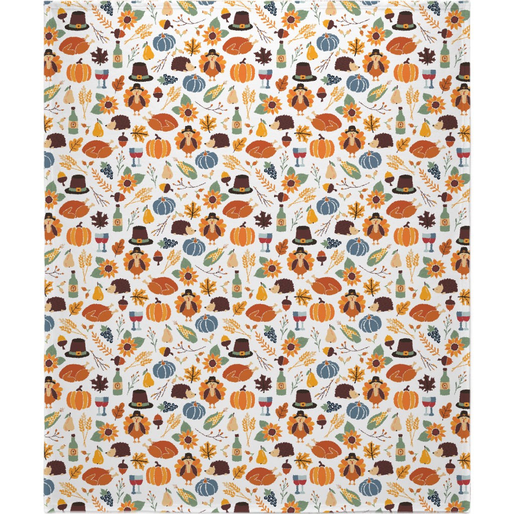 Thanksgiving - Multi on White Blanket, Plush Fleece, 50x60, Multicolor