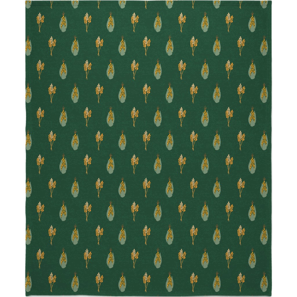 Corn on Green Background Blanket, Plush Fleece, 50x60, Green, Classic Green