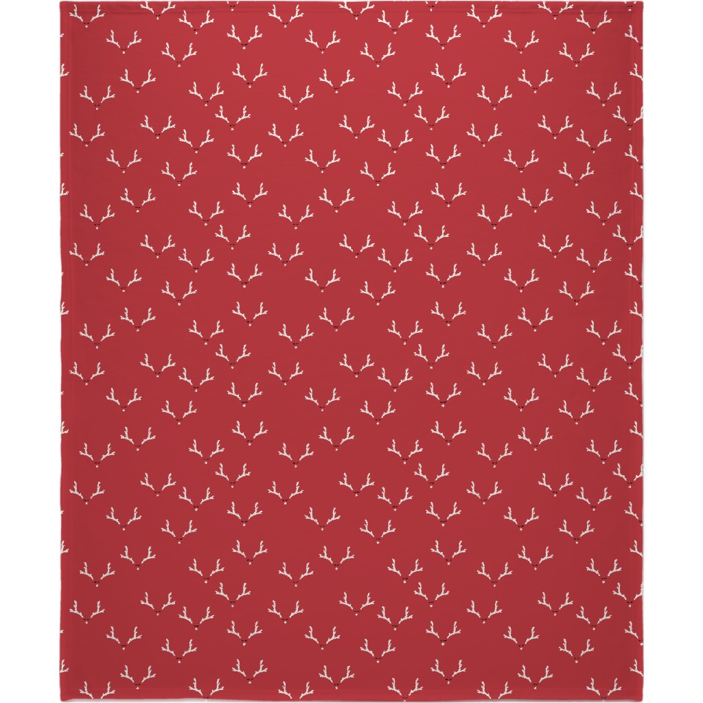 Christmas Reindeer Antlers - Red Blanket, Sherpa, 50x60, Red