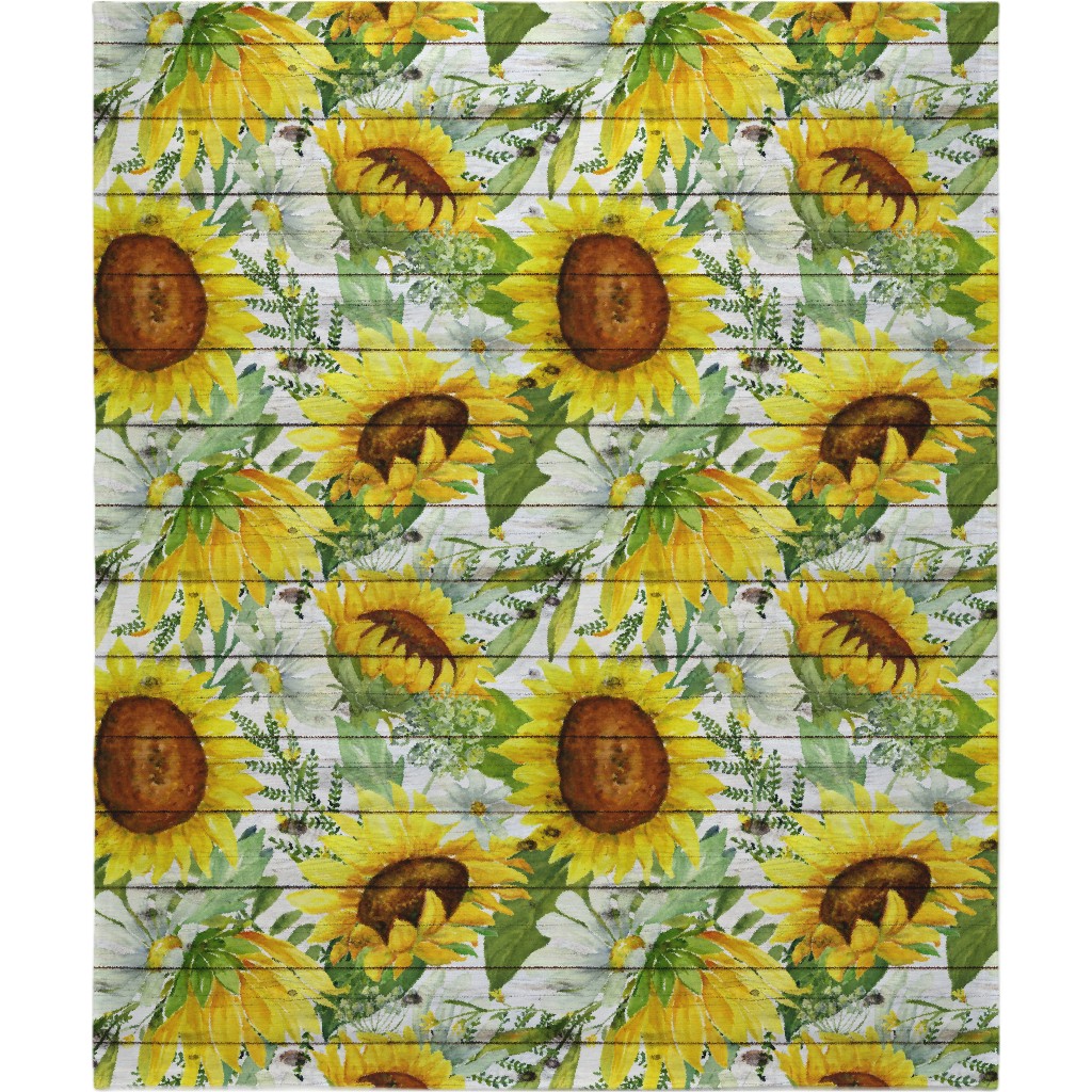 Watercolor Sunflowers and Daisies - Multi Blanket, Sherpa, 50x60, Multicolor