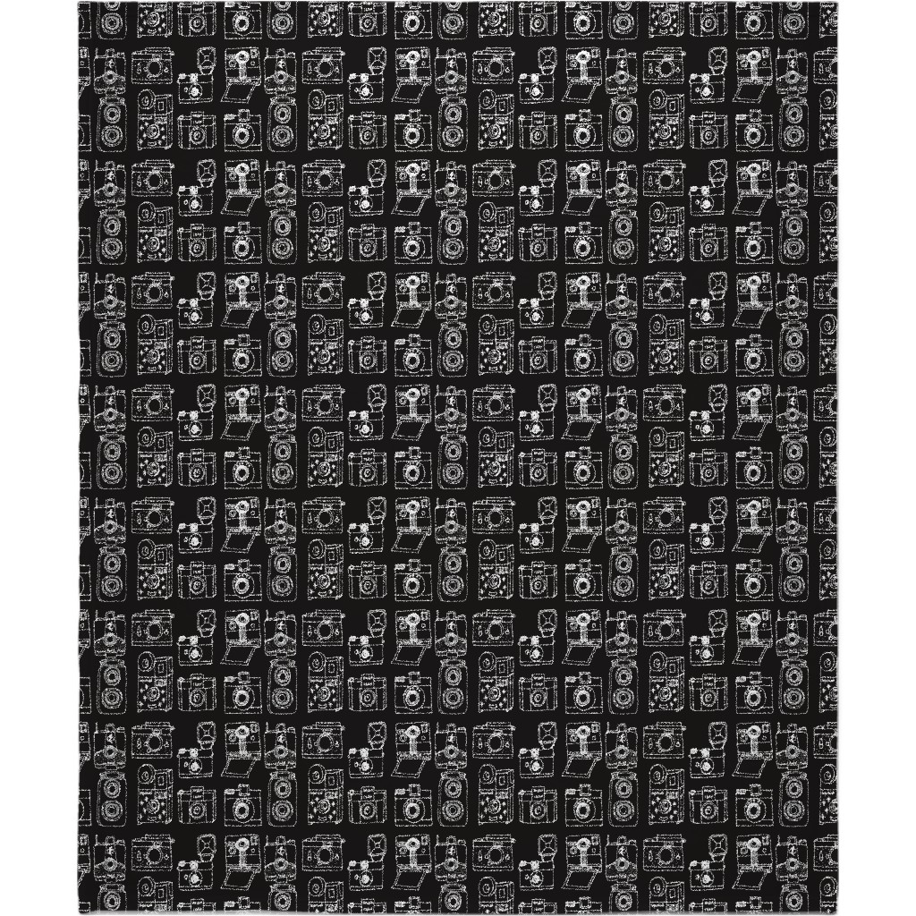 Vintage Cameras - Black and White Blanket, Sherpa, 50x60, Black, Black