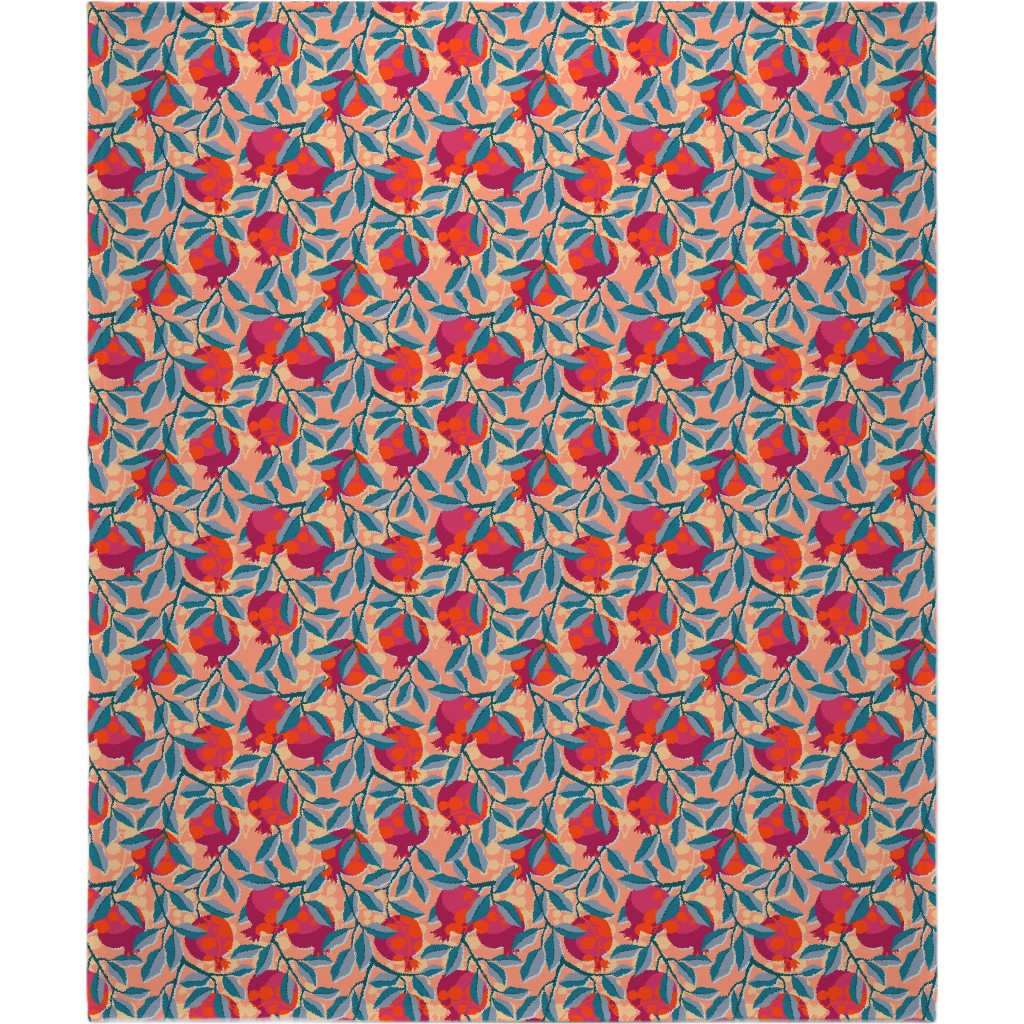 Retro Pomegranate- Pink and Blue Blanket, Sherpa, 50x60, Multicolor