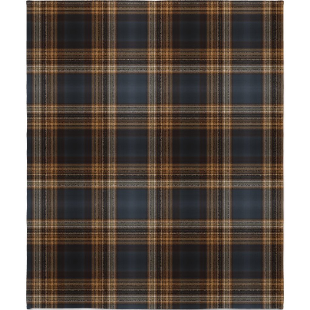 Fine Line Plaid - Dark Blue and Brown Blanket, Sherpa, 50x60, Brown