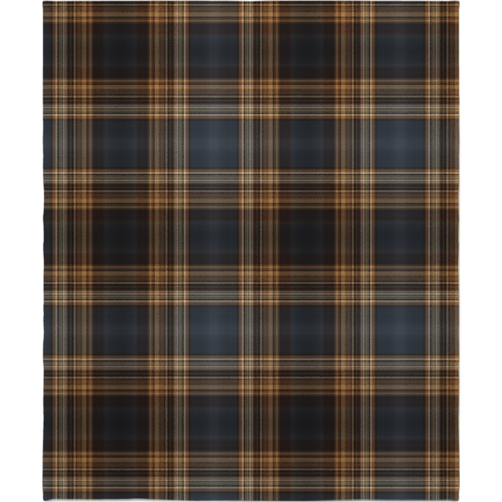 Fine Line Plaid - Dark Blue and Brown Blanket, Sherpa, 50x60, Brown, Brown