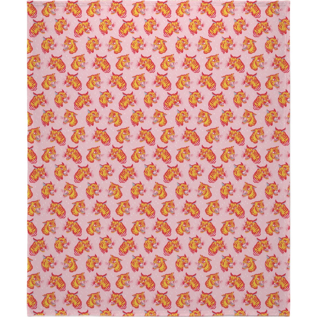 Tigerpop - Orange and Pink Blanket, Sherpa, 50x60, Pink, Bright Pink