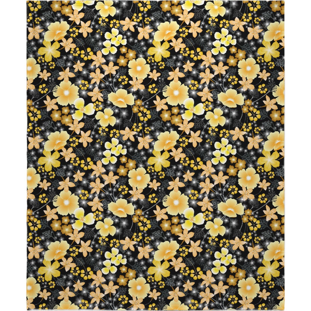 Thicket Floral - Yellow Blanket, Sherpa, 50x60, Yellow