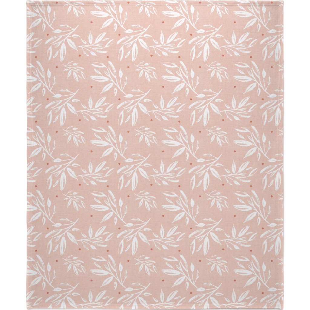 Zen Botanical Leaves - Blush Pink Blanket, Sherpa, 50x60, Pink