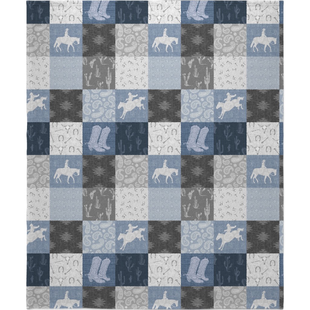 Lone Cowboy - Blue and Gray Blanket, Sherpa, 50x60, Blue