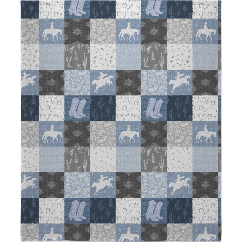 Lone Cowboy - Blue and Gray Blanket, Sherpa, 50x60, Blue, True Blue