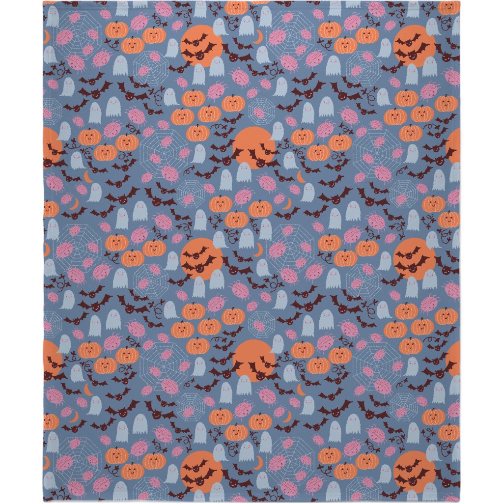 Cute Halloween - Blue and Orange Blanket, Sherpa, 50x60, Multicolor