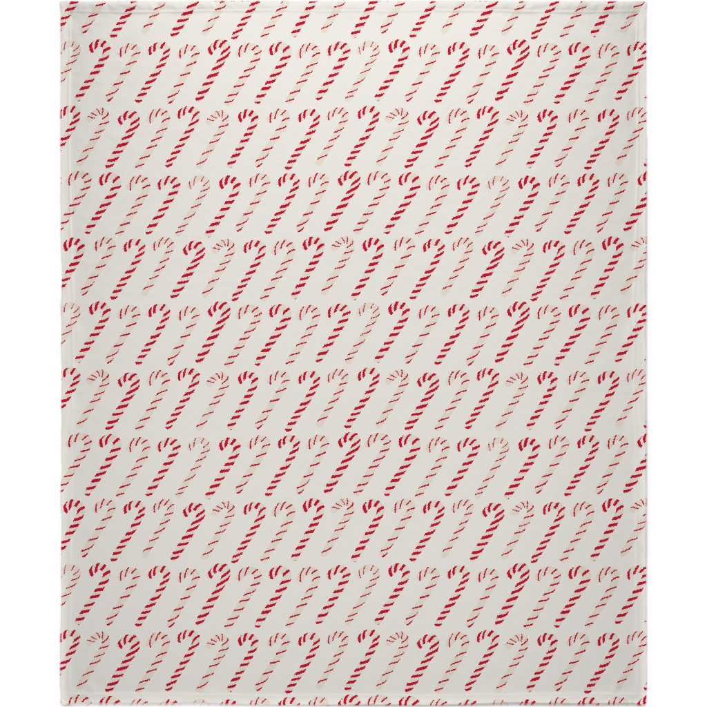 Dancing Candy Canes on White Blanket, Sherpa, 50x60, Red, Red
