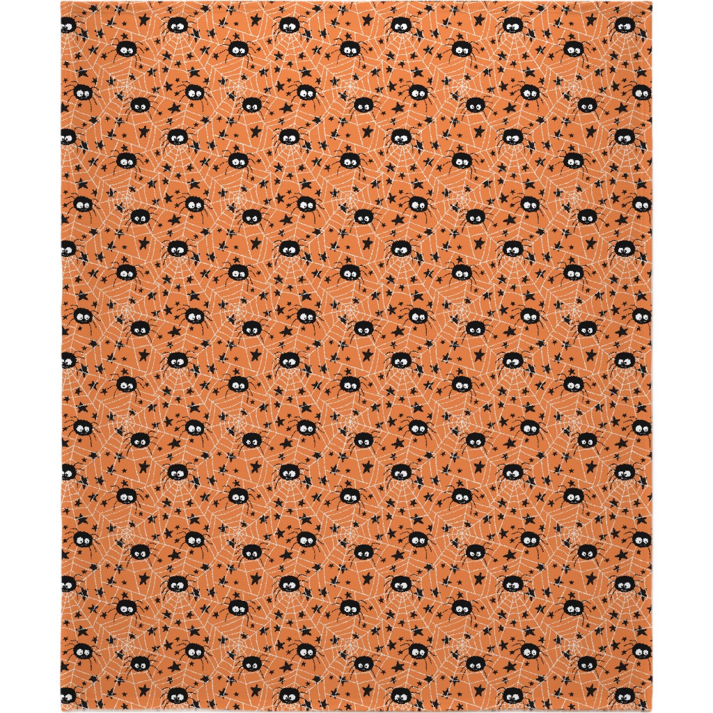 Cute Hand-Drawn Spider Halloween - Orange Blanket, Sherpa, 50x60, Orange