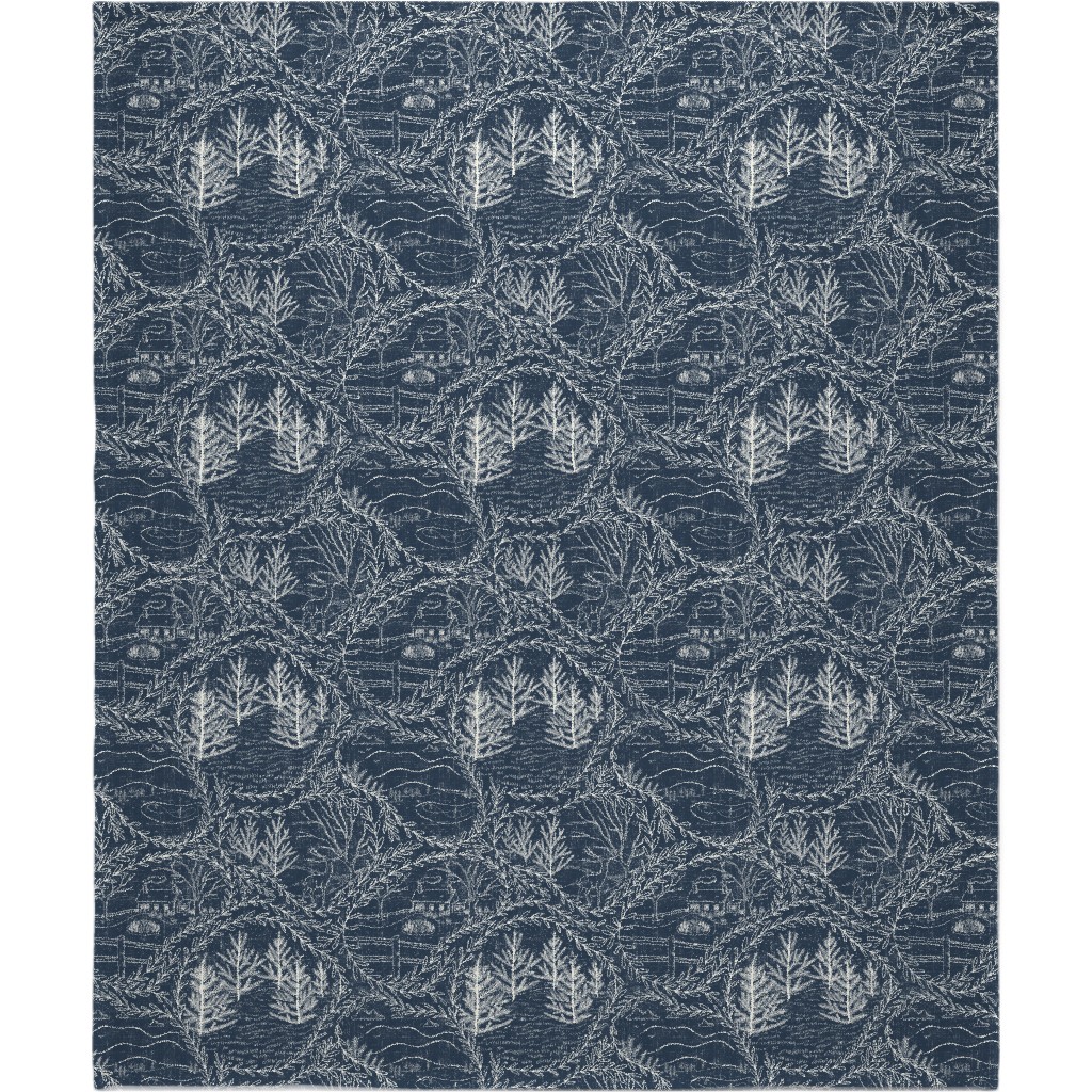Winter Holiday Toile - Navy Blanket, Sherpa, 50x60, Blue, True Blue