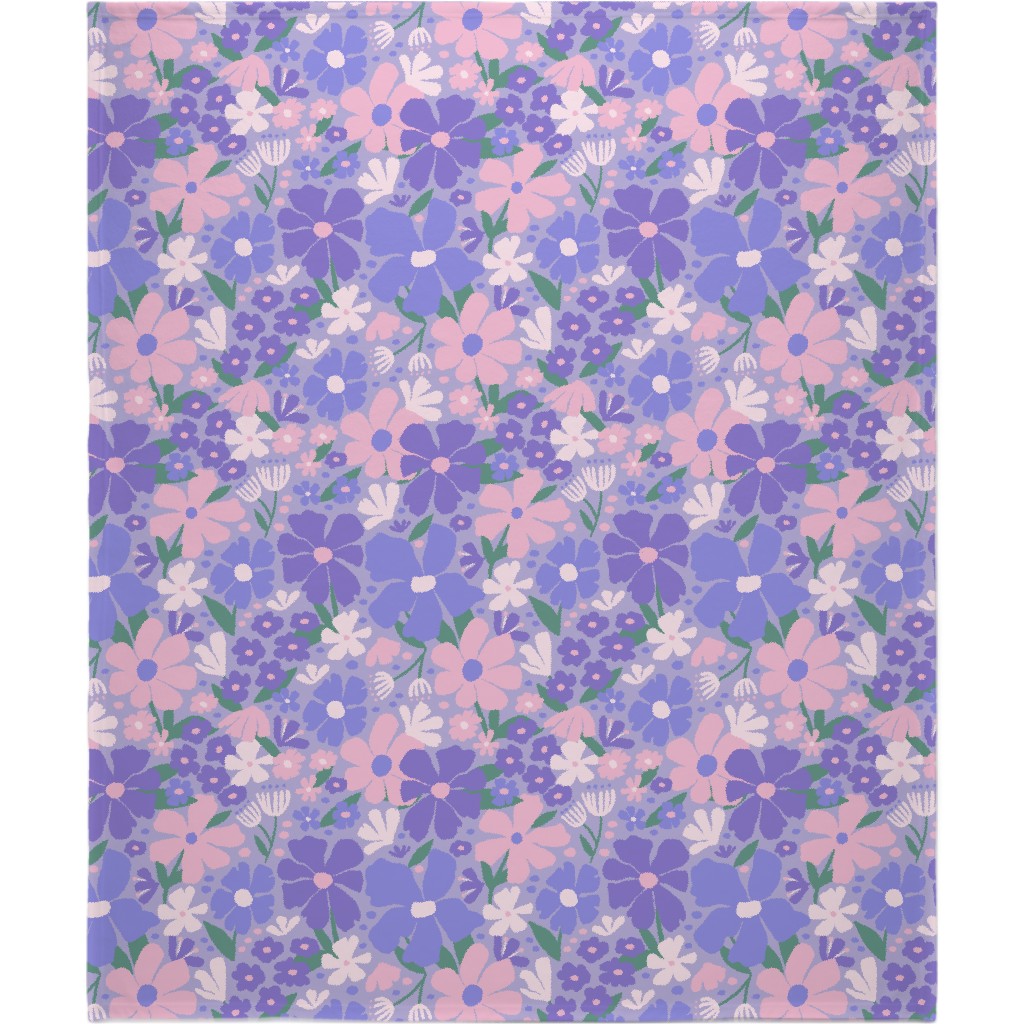 Blooming Garden on Lilac Blanket, Sherpa, 50x60, Purple, Purple