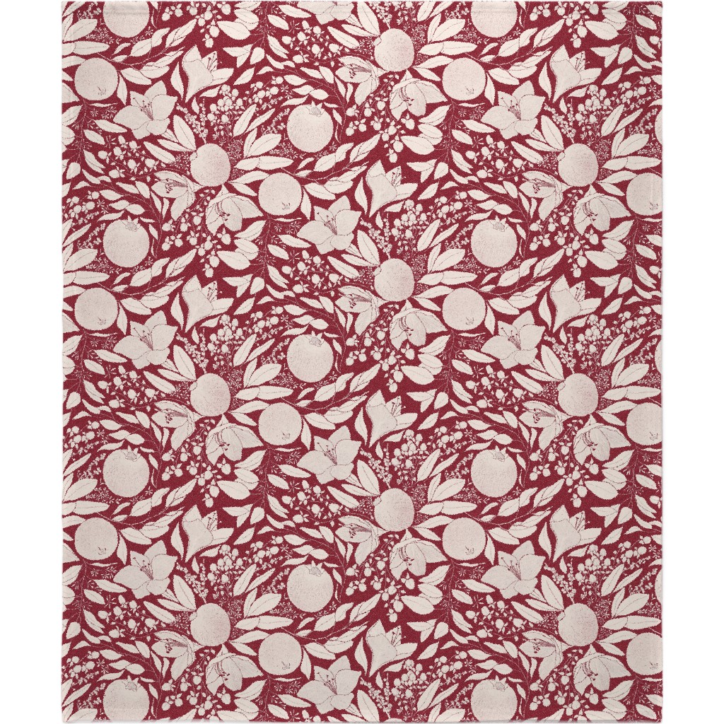 Winter Florals - Burgundy Blanket, Sherpa, 50x60, Red