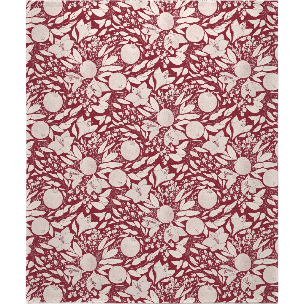 Winter Florals - Burgundy Blanket, Sherpa, 50x60, Red, Red