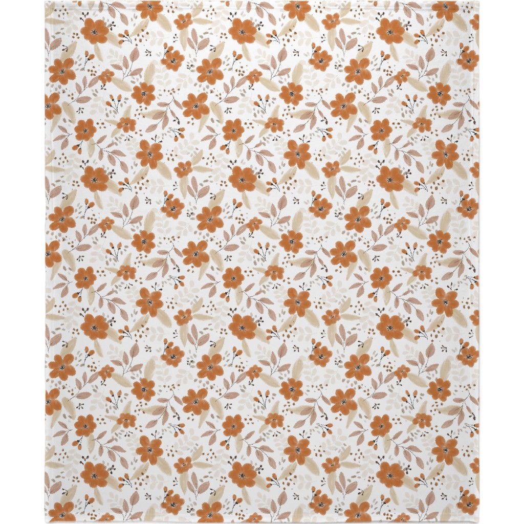 Fall Florals Blanket, Sherpa, 50x60, Orange, Antique White