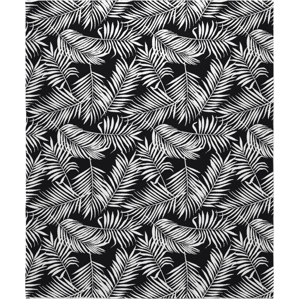 Palm Tree Leaves Blanket, Sherpa, 50x60, Black