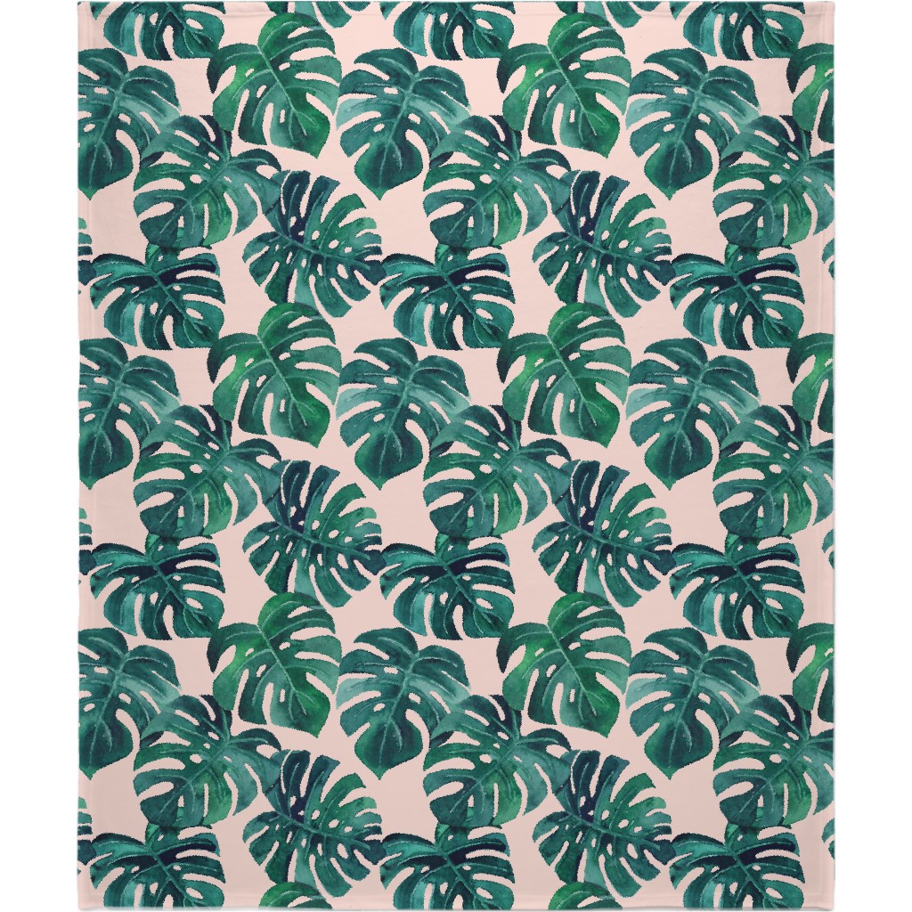 Pink And Green Leaf Blanket