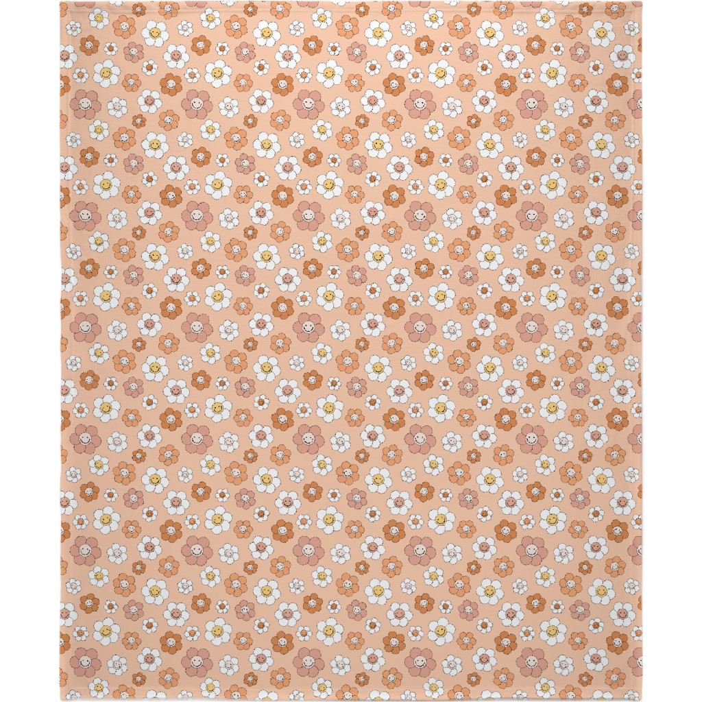 Sweet Smiling Daisies Blanket, Sherpa, 50x60, Pink, Desert Rose