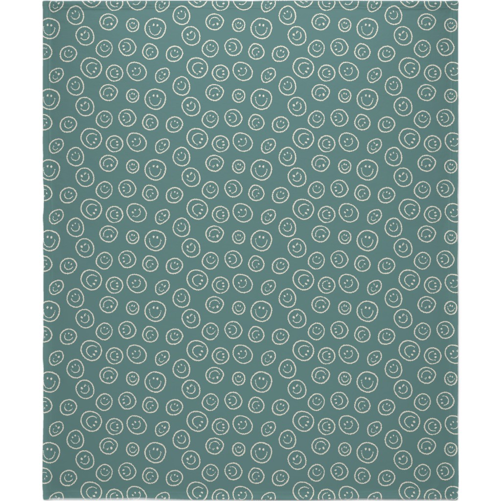 Smiley Winking Faces Blanket, Sherpa, 50x60, Green, Ore