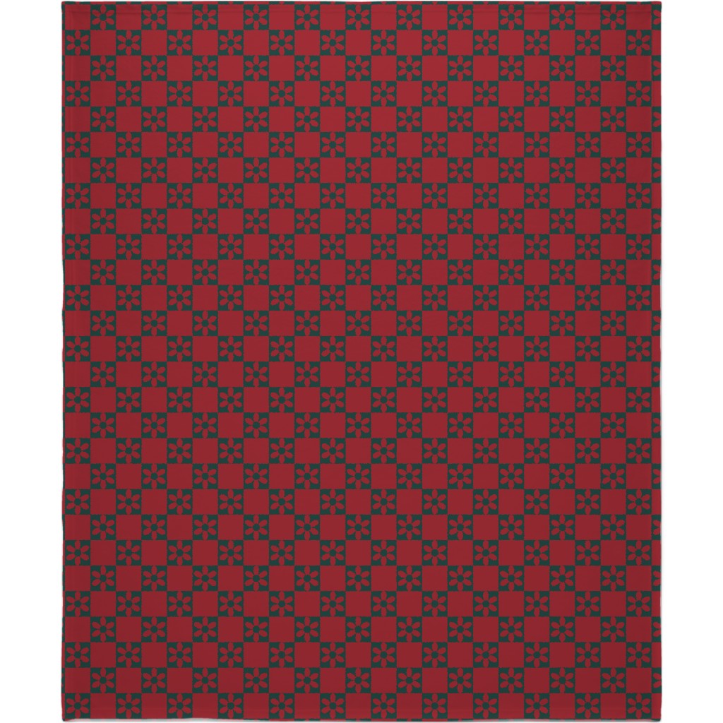 Daisy Checkerboard Blanket, Sherpa, 50x60, Red, Radish