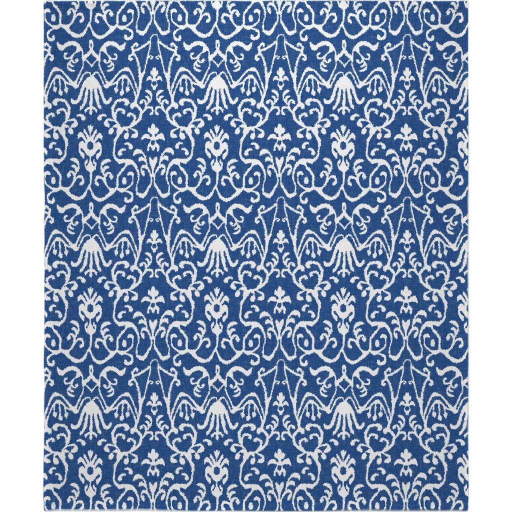 Lucette Ikat - Navy Blanket, Sherpa, 50x60, Blue