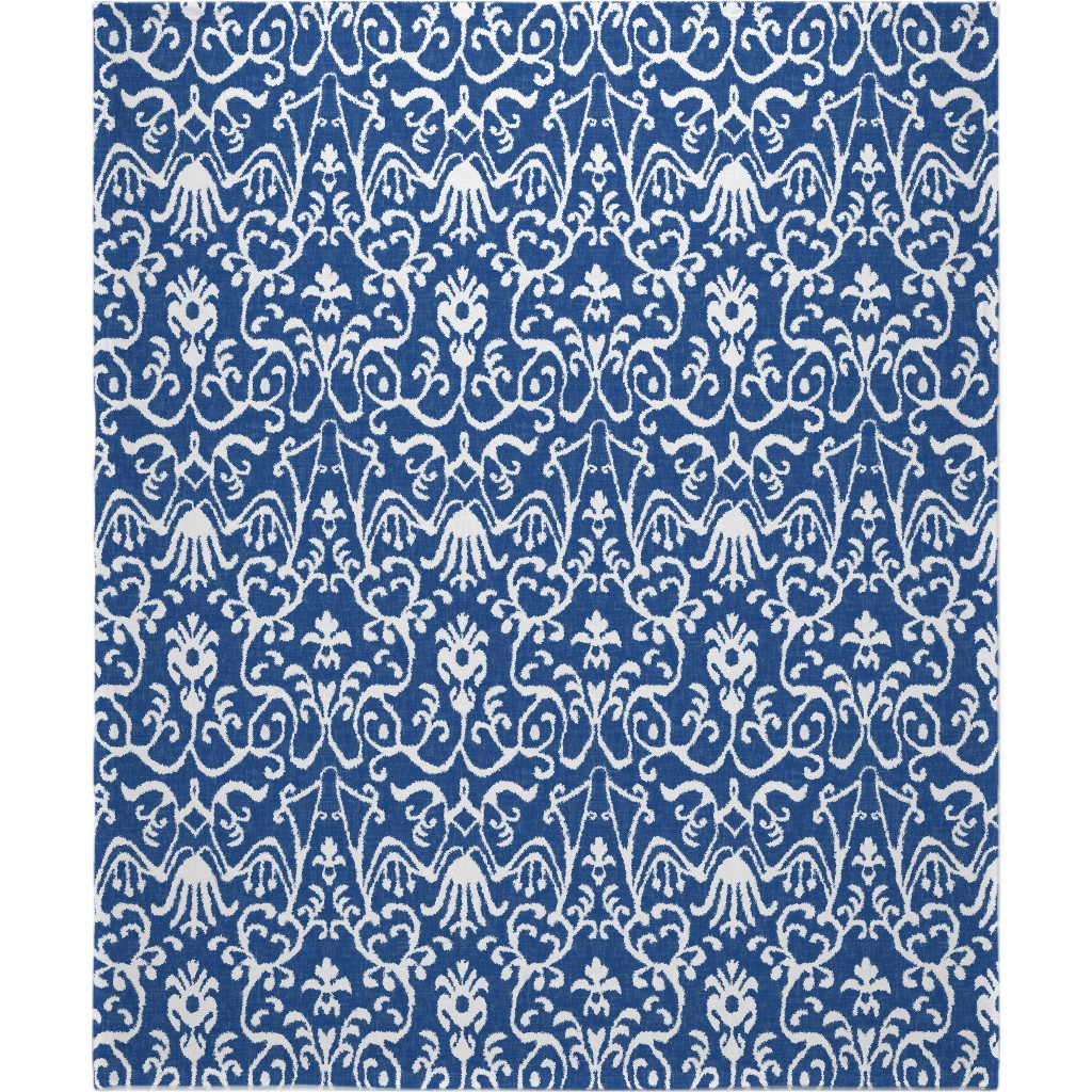 Lucette Ikat - Navy Blanket, Sherpa, 50x60, Blue, True Blue