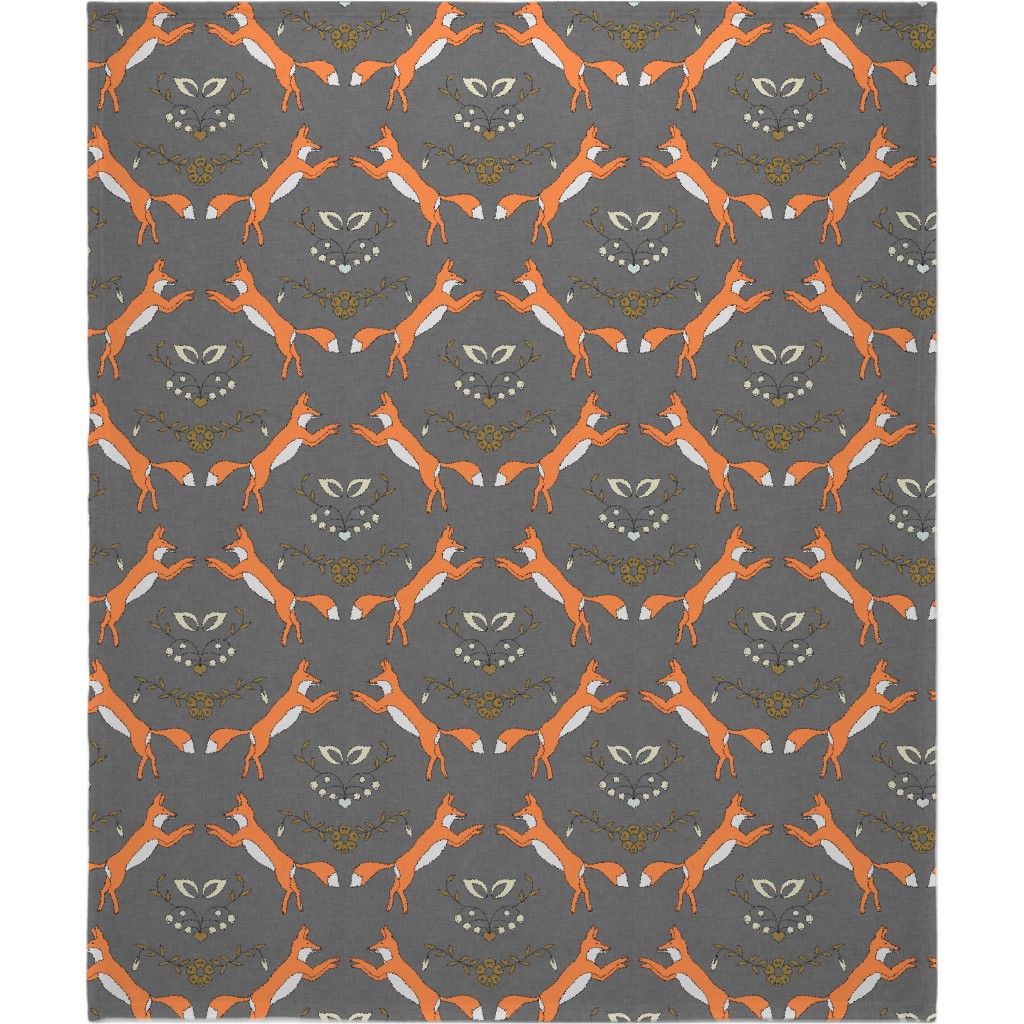 Foxen - Gray and Orange Blanket, Sherpa, 50x60, Gray