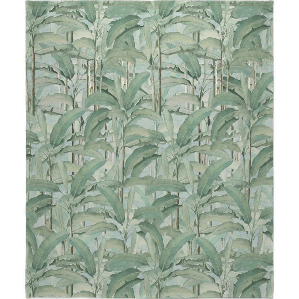 Lush Tropical Leaves Blanket, Sherpa, 50x60, Green
