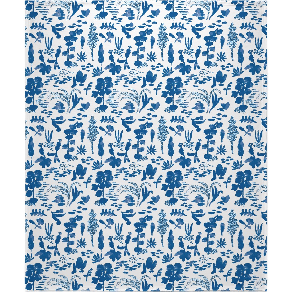 Blue and White Garden Blanket, Sherpa, 50x60, Blue